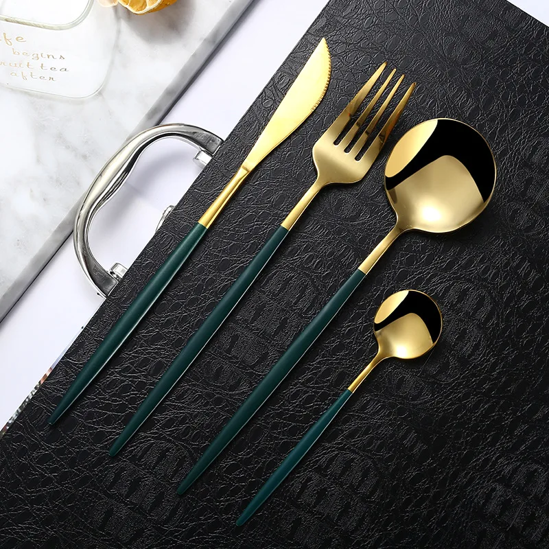 Wholesale Reusable Luxury Stainless Steel Gold Flatware Wedding Restaurant 24Pcs Modern Cutlery Set With Case