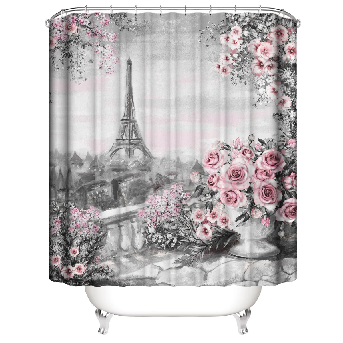 Eiffel Tower Series Fabric Shower Curtain Customized Polyester Shower Curtain