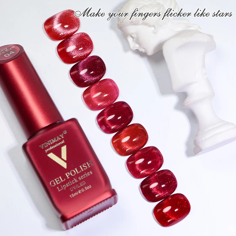 VINIMAY Christmas New Year Premiere Ruby Red Cat Eye Gel Polish Set Gel Nail Polish Set Cat Eye Gel Color Set