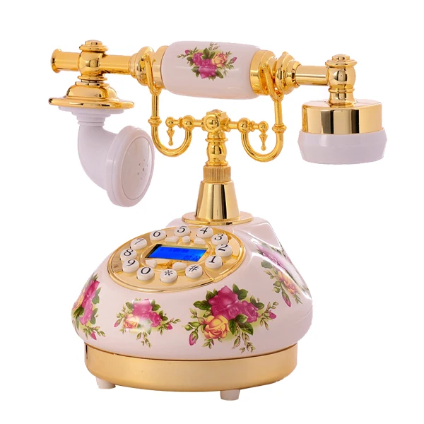 Corded old style wooden craft telephone set for living room