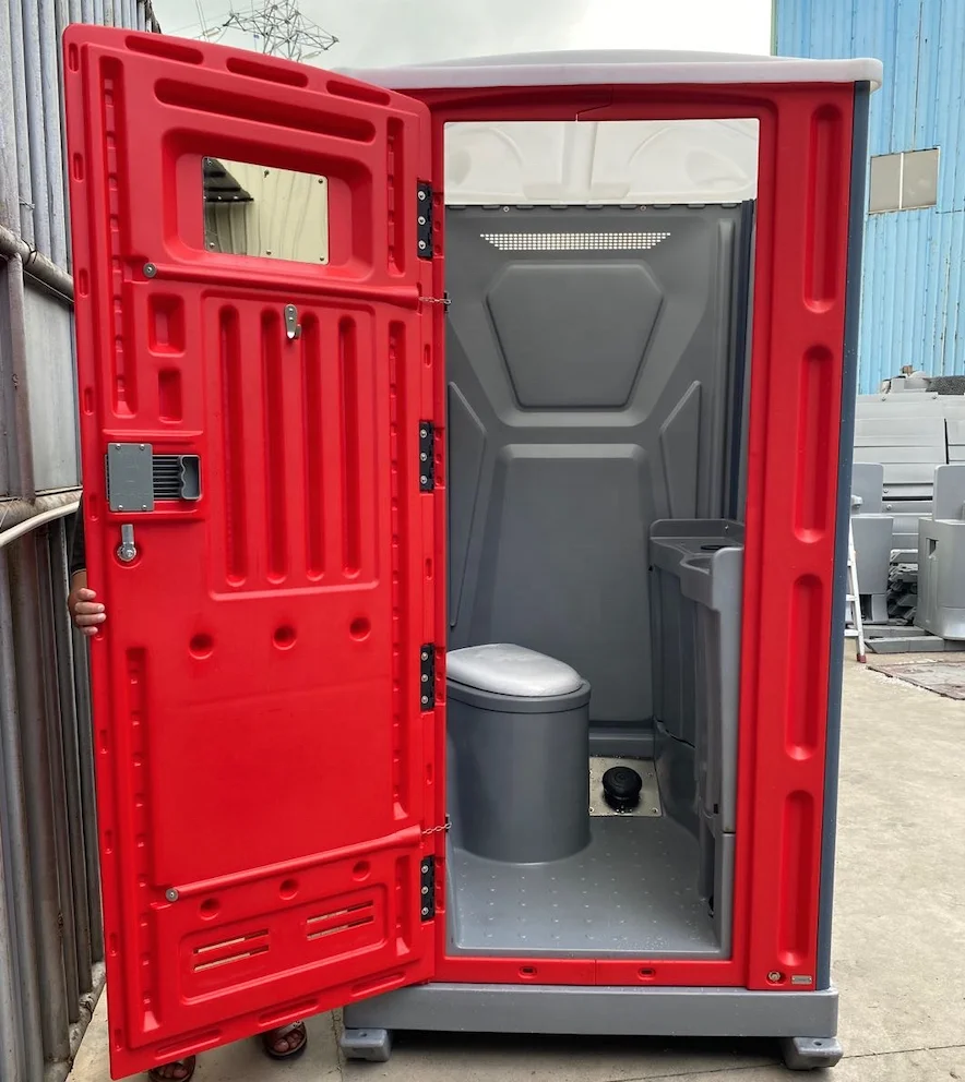 Portable outdoor Toilet made of HDPE plastic with foot operated pumps and and big waste container for public prefab house