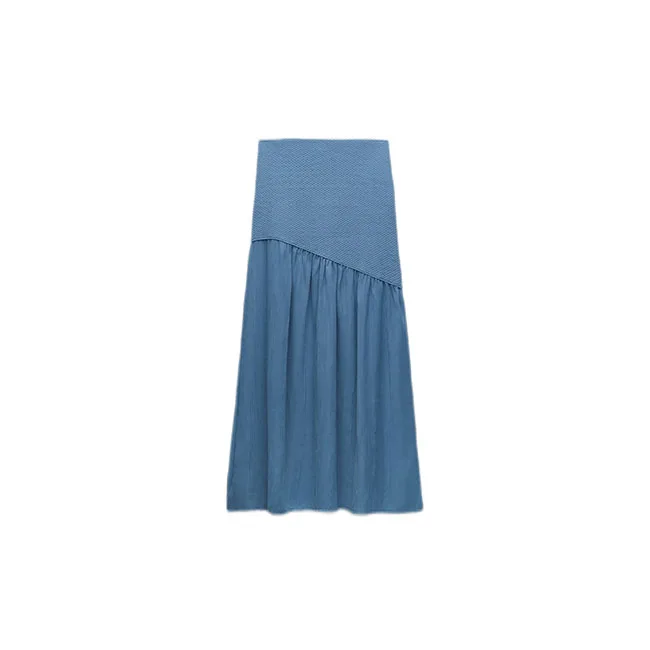 Hot Products Winter Bottom Blue Casual Sexy Long Knit Skirt Mixed Texture Knit Skirt Office Elegant High Waist Pencil Skirt