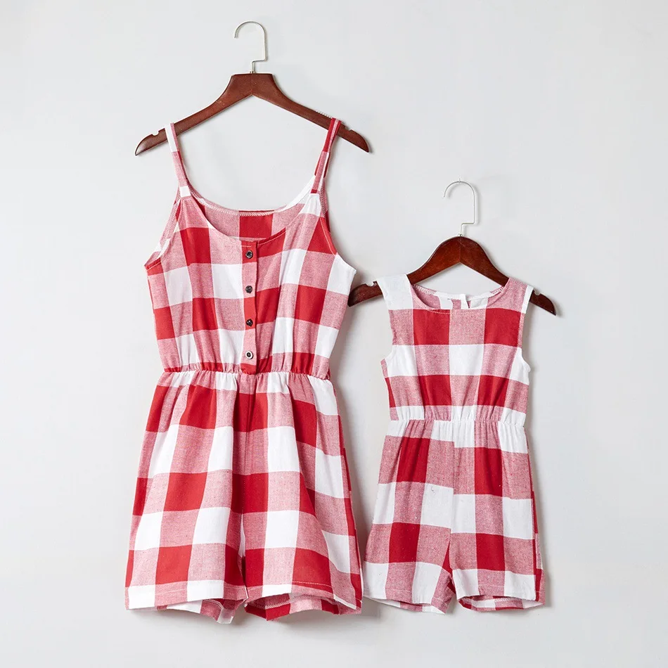 
suspender plaid jumpsuit matching clothing mother and daughter family clothes for kid and parent mommy and me outfits 