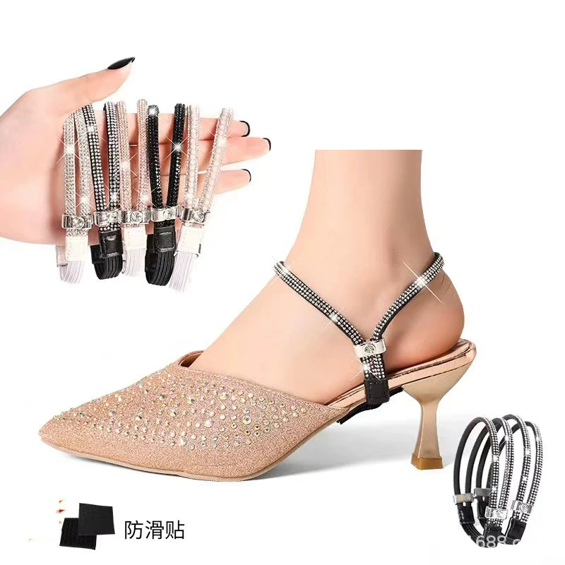 Heel Straps High Heels Shoe Band Drill Anti-loose for Women Adjustable Elastic Fixing Shoelace Diamond Shoe Decoration