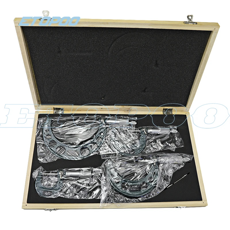 Микрометр с атласной хромированной отделкой, диапазон измерения 0-4 дюйма, интервал окончания 0,001 дюйма, набор из 4 шт.