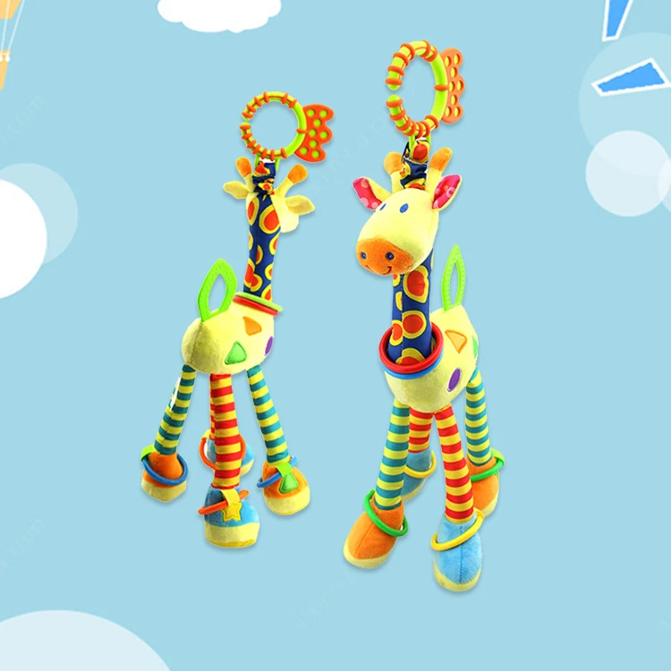 Baby Stroller Plush Toy, Soft Hanging Teething Rattle Toys, Newborn Crib Bed Around Toy Car Seat Animal Stuffed Toy with Teether