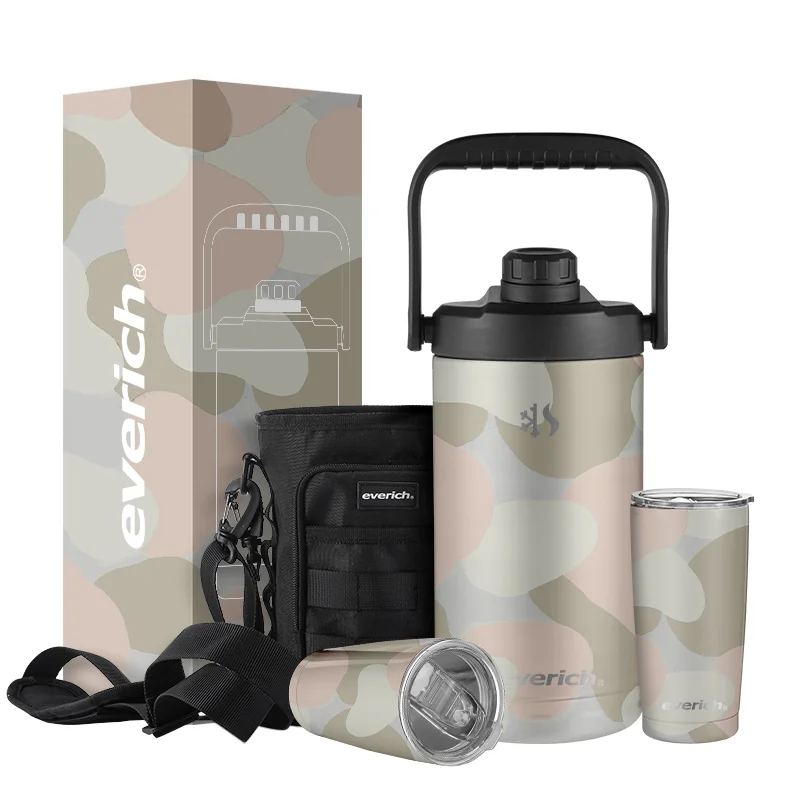 64oz Stainless Steel Insulated Water Bottles Beer Growlers Sports Water Jug with Spout Lid Beer Tumbler Bag Pack Set