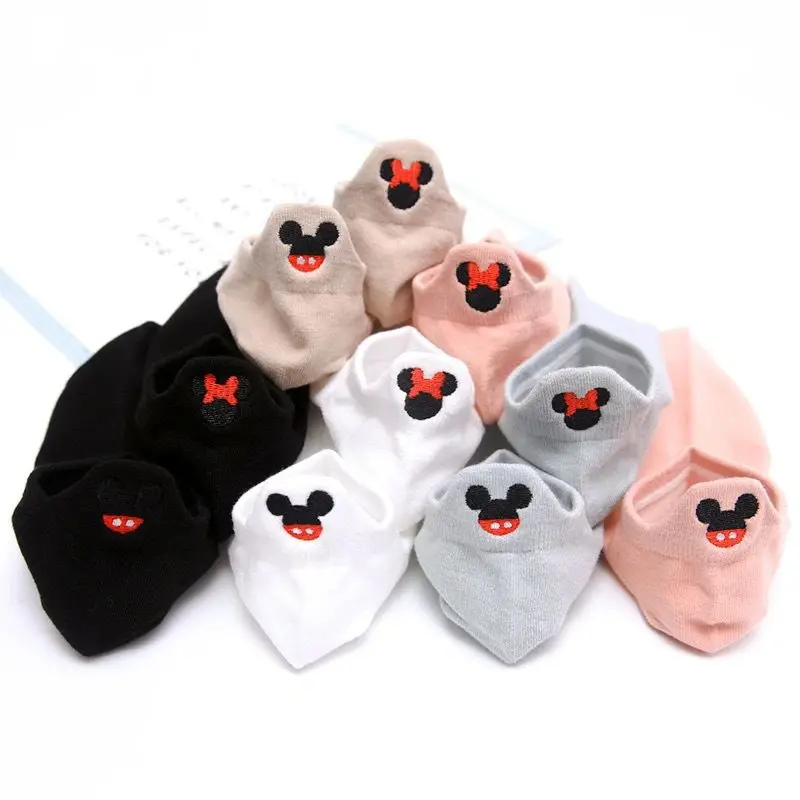 Wholesale Cheap Japanese Funny Heel Embroidery Cartoon Mouse Short Socks Thin Cotton Cute Women Ankle Socks