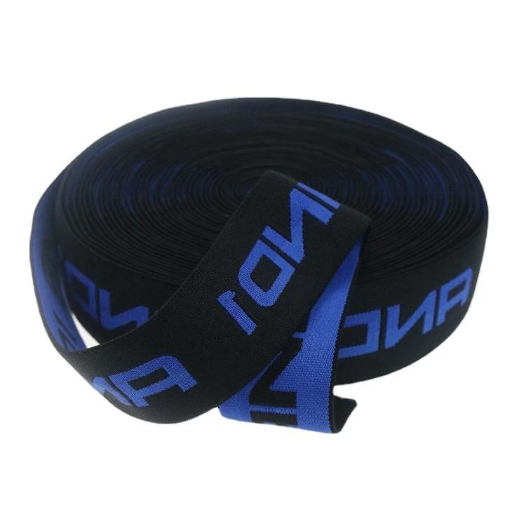 Custom logo jacquard elastic band letter printed elastic webbing tape black and white striped waistband for garment accessories