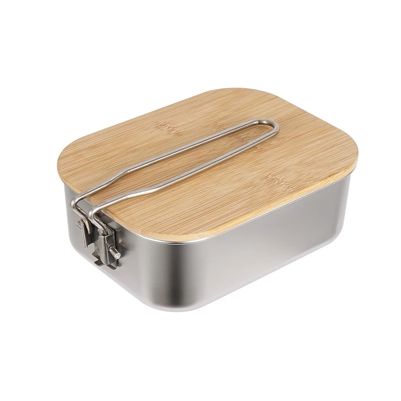 304 Stainless Steel Lunch Containers Box Outdoor Bamboo And Wood Vegetable Board Cover Bento Box Camping Portable Lunch Box