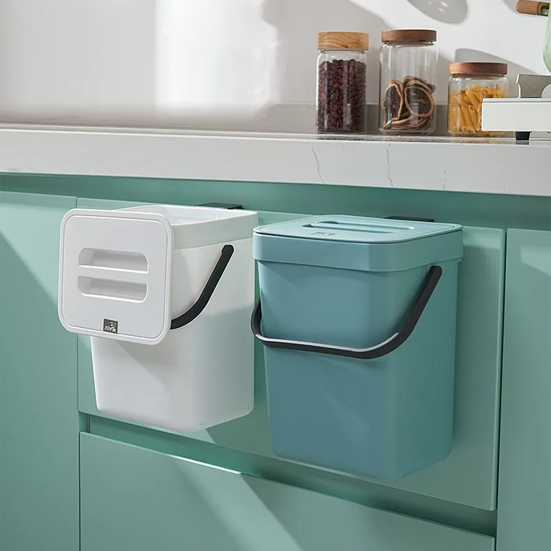 Simple no-punch kitchen cabinet hanging wastebasket large household with lid wall wall mounted bathroom waste basket