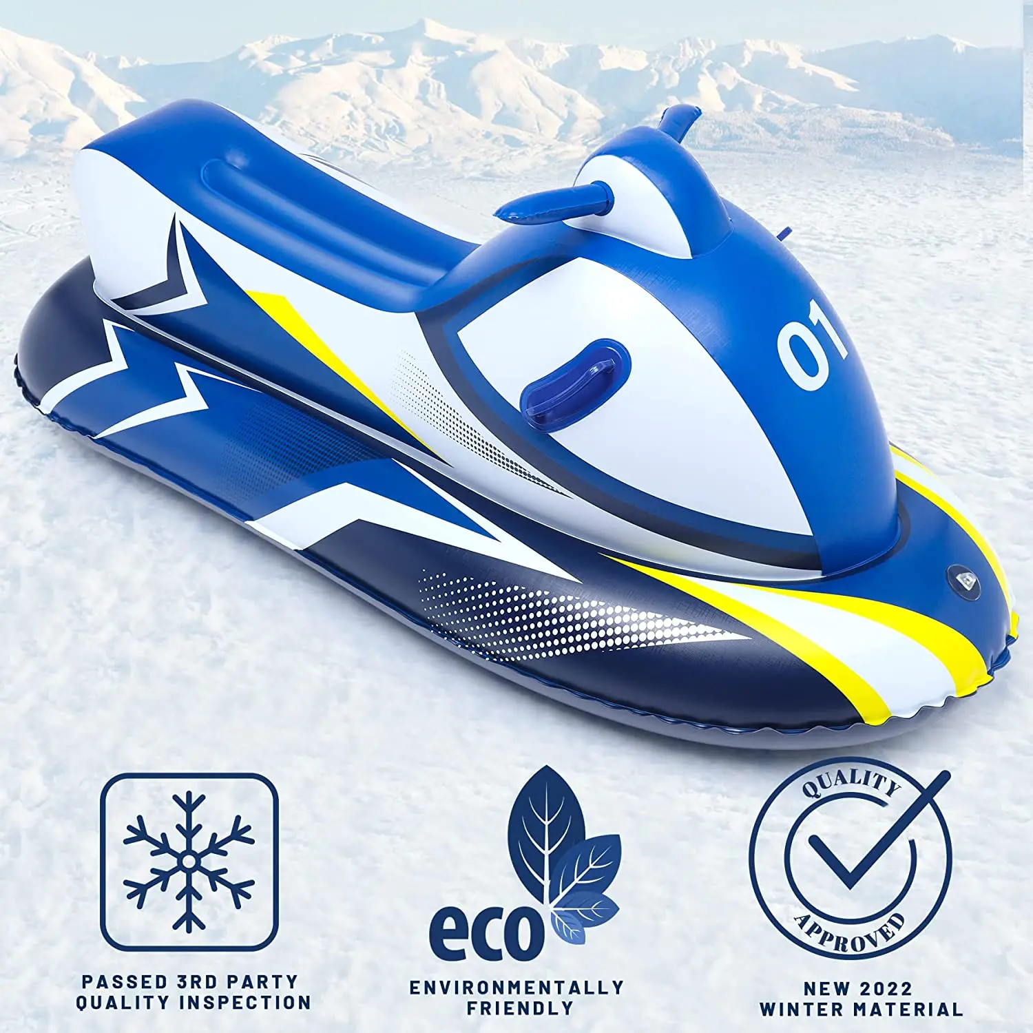 Inflatable Snowmobile Sleds for Kids Kids and Adult with Reinforced Handle Snow Tube Snow Toys for Kids Outdoor