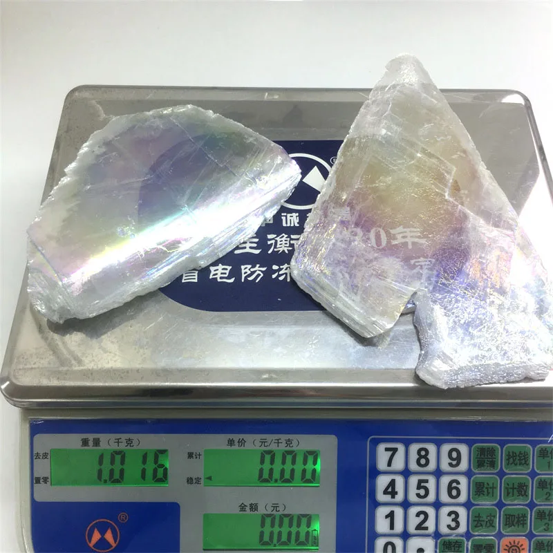 Natural Rough Crystal Slab Angel Aura Han Mineral Clear Gypsum Selenite Slice for Decoration