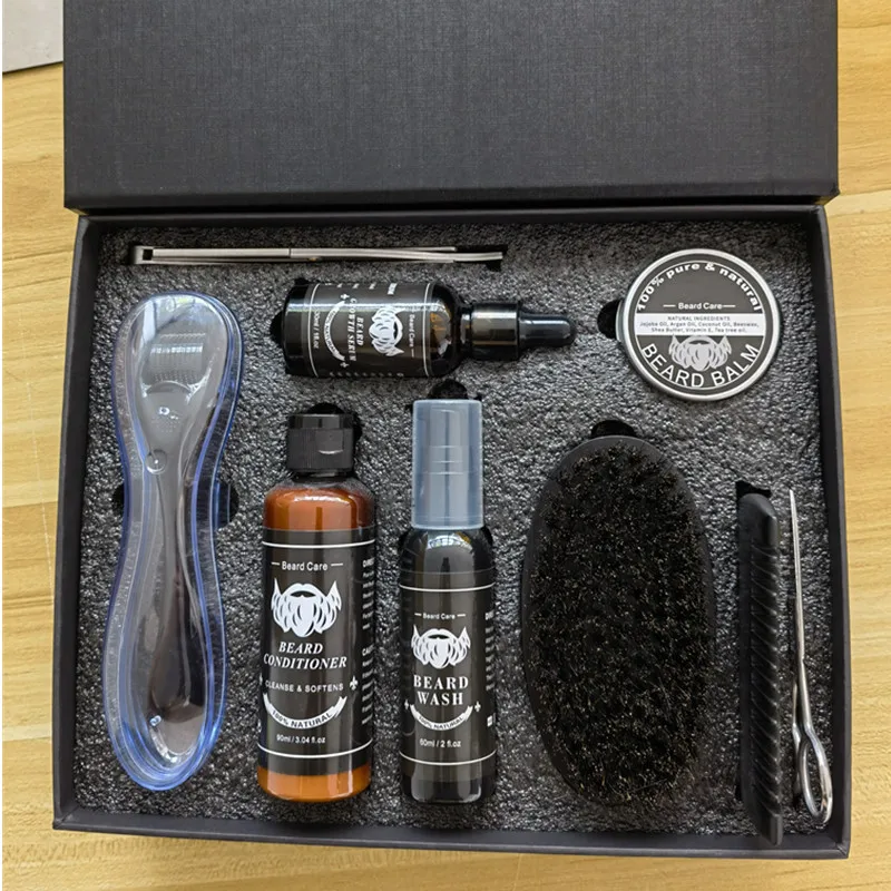 Низкий минимальный заказ индивидуальный логотип частная марка набор органического масла для роста бороды бальзам мужчин ухода за бородой