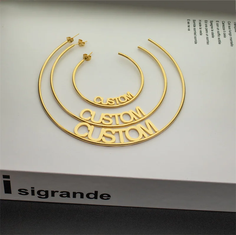 Cross-border sales personalized fashion custom Jewelry Stainless steel 18K gold Plating custom Round opening Arc name earring