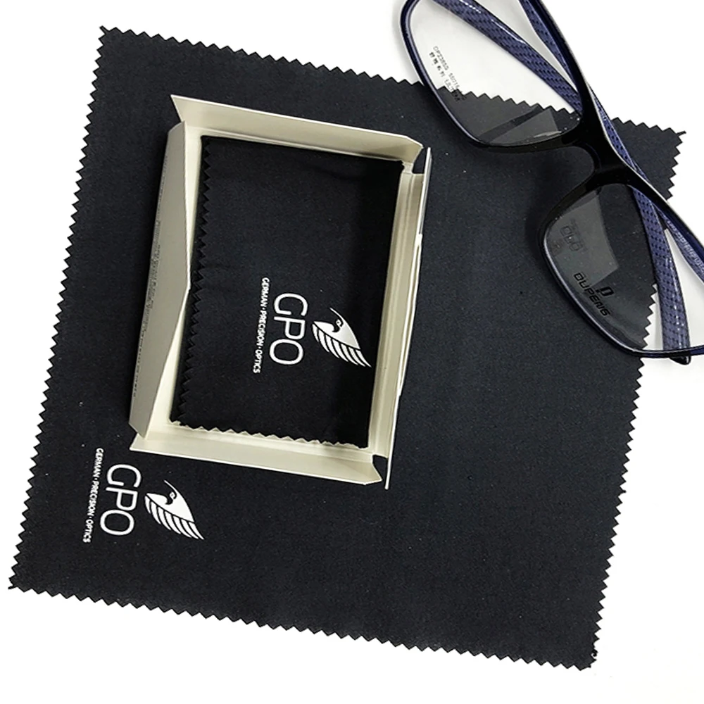 Hot selling durable logo custom watch screen polishing black microfiber glass cleaning cloth