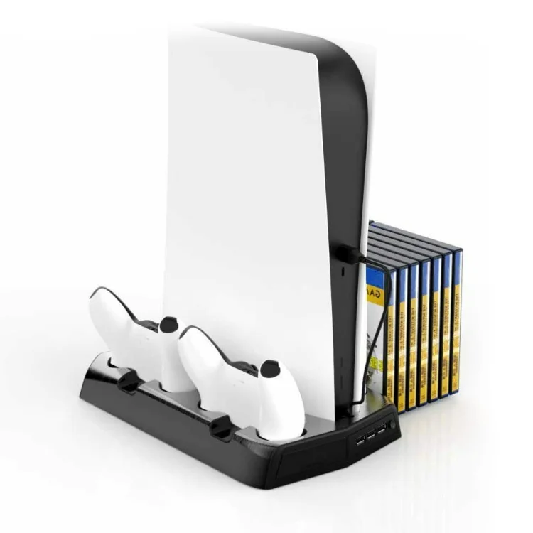 
3 In 1 Charging Stand with Cooling Fan with Game Disc Storage for PS5 Vertical Stand 