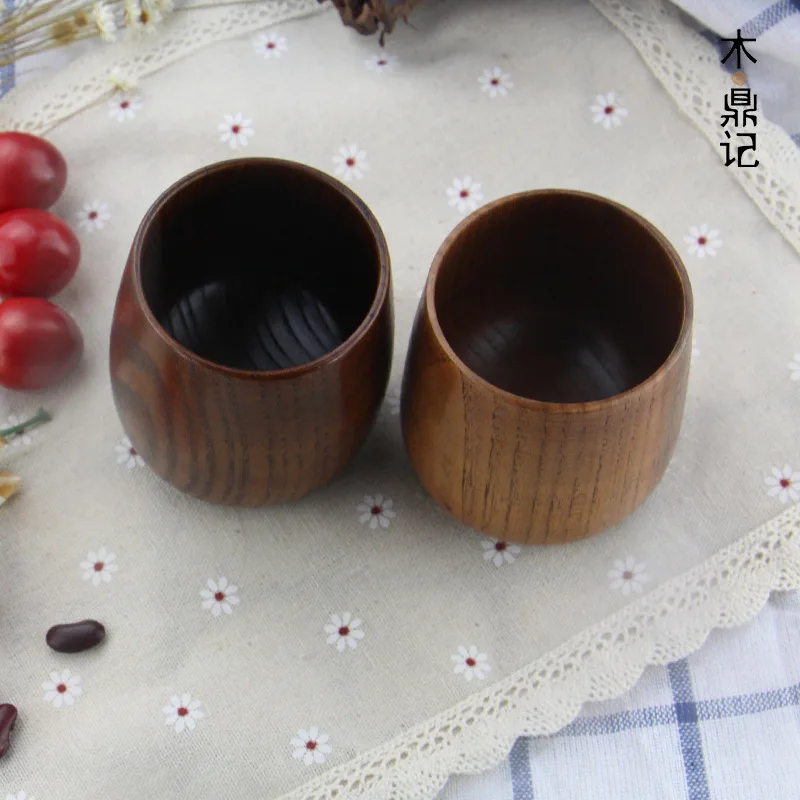 Factory direct can custom logo eco-friendly solid vintage jujube wood grain Big belly wooden coffee drinking tea cup