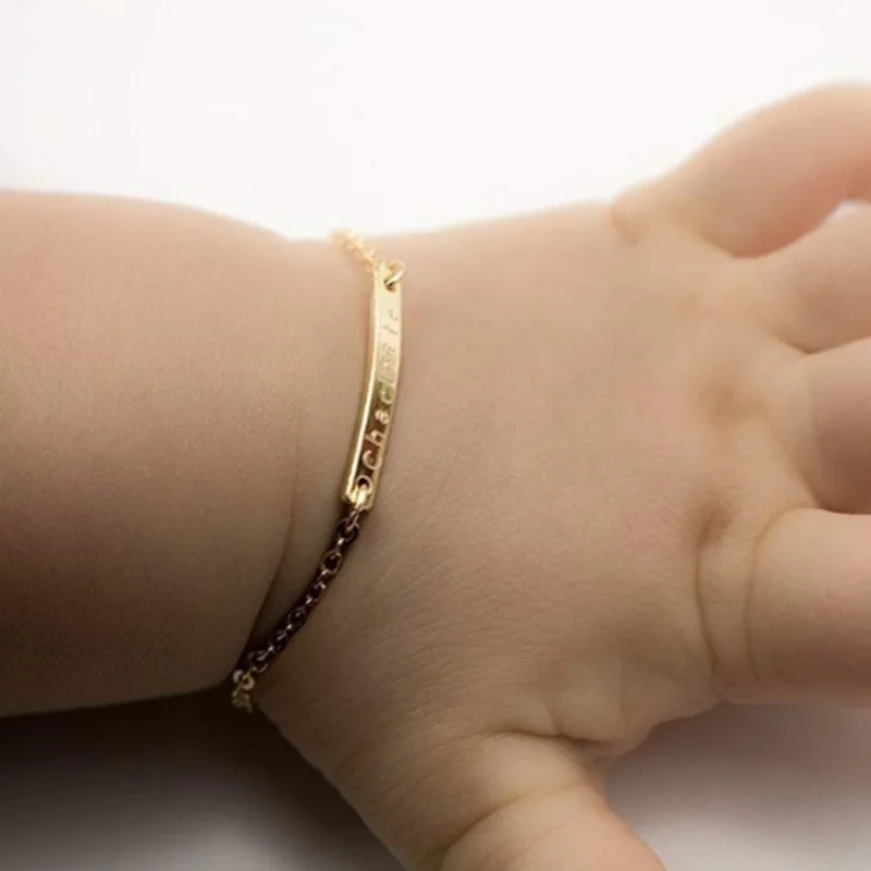 Customized Stainless Steel Gold Baby Bar Bracelet Anklet Personalized Engraved ID Name Kids Bracelet Jewelry Custom Kids Gift