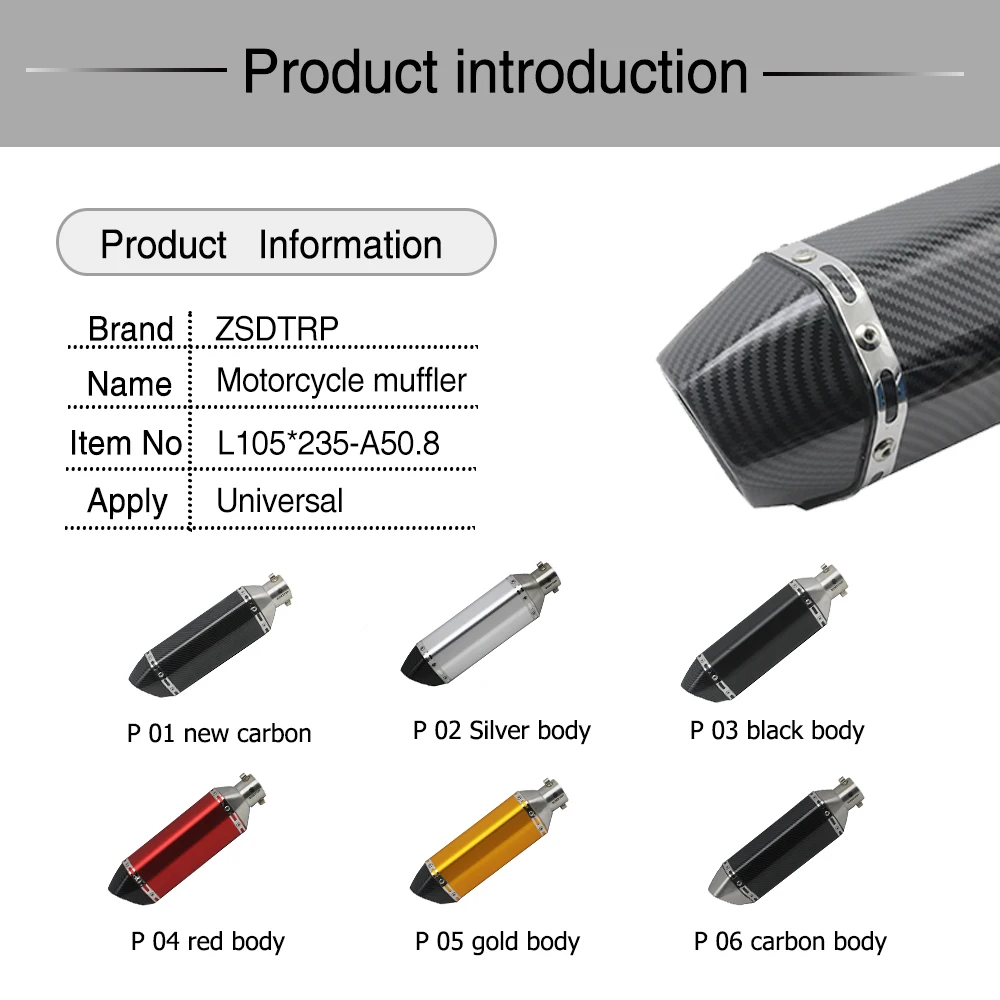 
ZS motorcycle exhaust pipe muffler for Scooter ATV CBR125 CBR250 CB400 CB600 YZF FZ400 Z750 akrapovics exhaust good sound 