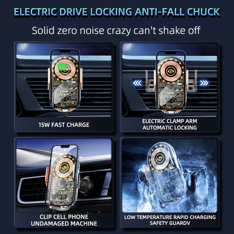 Transparent Wireless Car Charging Holder Universal Car Phone Holder for Vehicles Mobile Phones