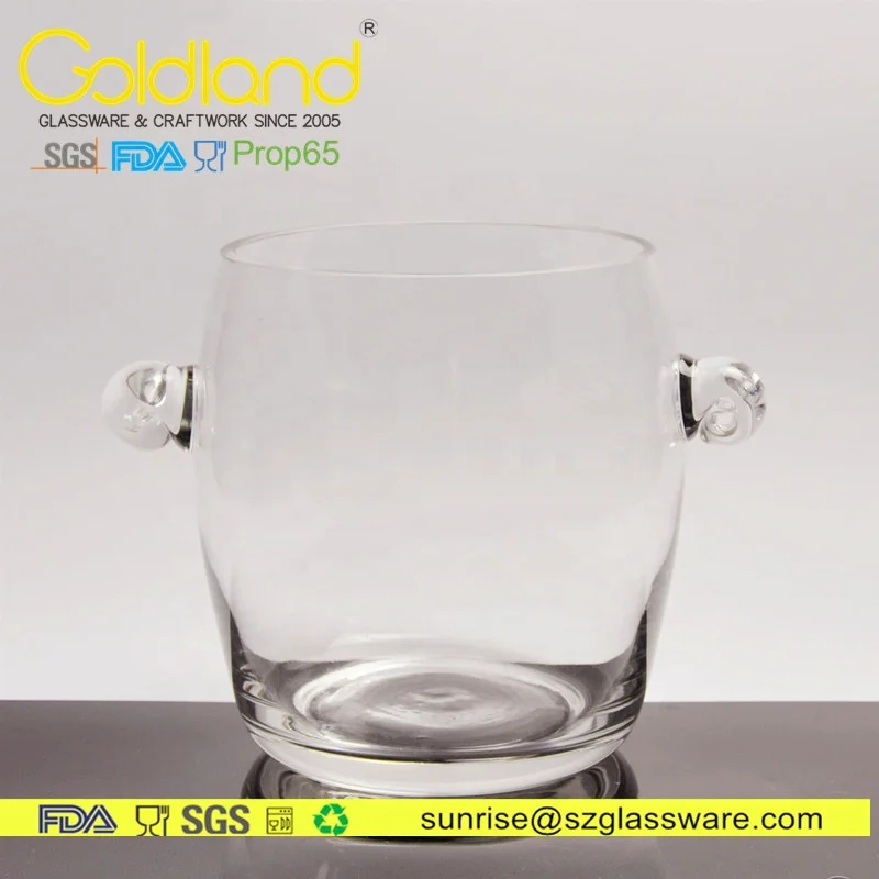 Large glass ice bucket champagne clear wine vintage cooler barware two holders