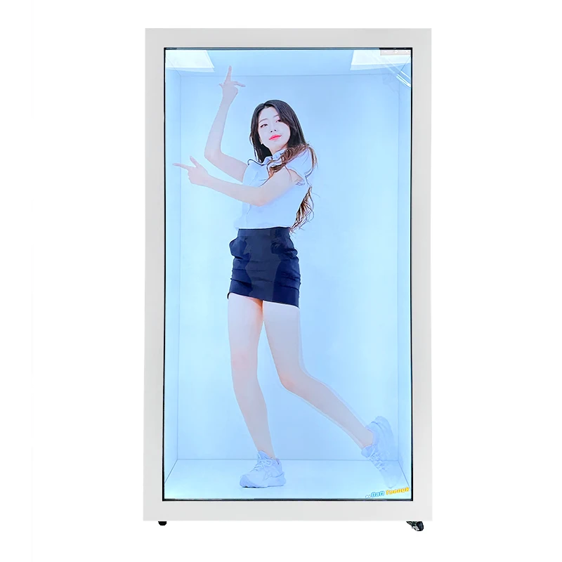 indoor interactive lcd portrait real time projection cabinet 3D advertising virtual box holobox transparent display showcase