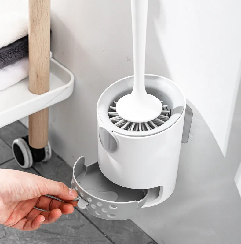 Wholesale Detachable handle Round Head Soft Rubber Toilet Brush Wall-Mounted Silicone Toilet Cleaning Brush For Bathroom