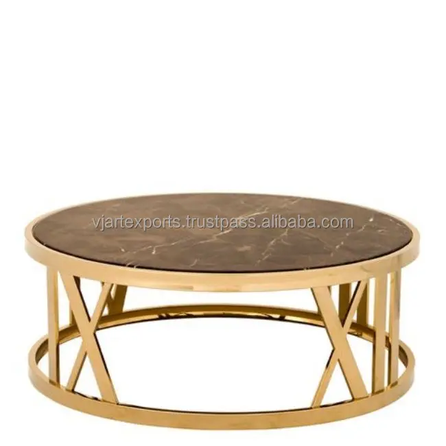 standard traditional best selling Promotional furniture antique stunning luxury gold finish coffee table with natural marble