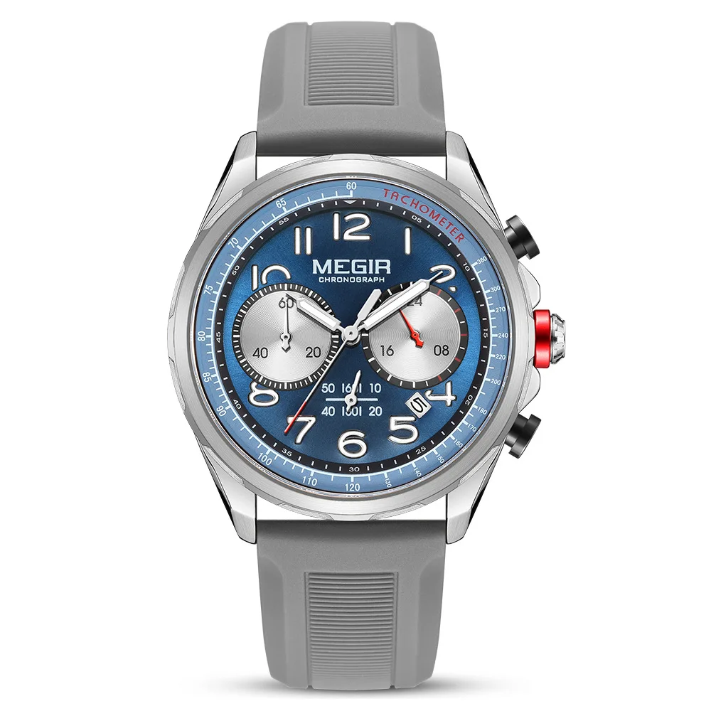 2024 MEGIR latest multi-level chronograph design silicone soft 3ATM life waterproof luminous quartz watch men speed series