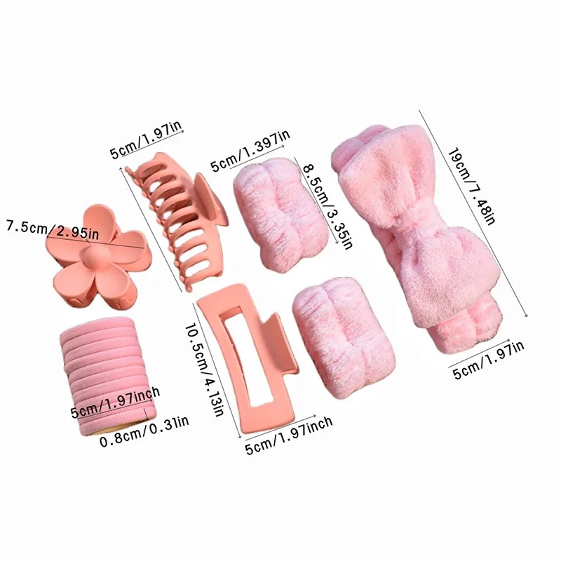 Wholesale 16pcs/set Spa Washing Face Makeup Washband Fluffy Wristband Bow Headbands Flower Hair Claw Women Hair Accessories Set