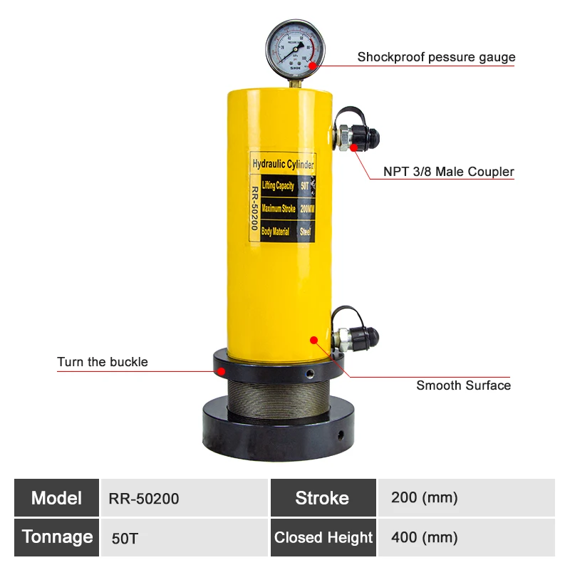 RR-50200 50Ton 200mm stroke lock nut hydraulic press cylinder