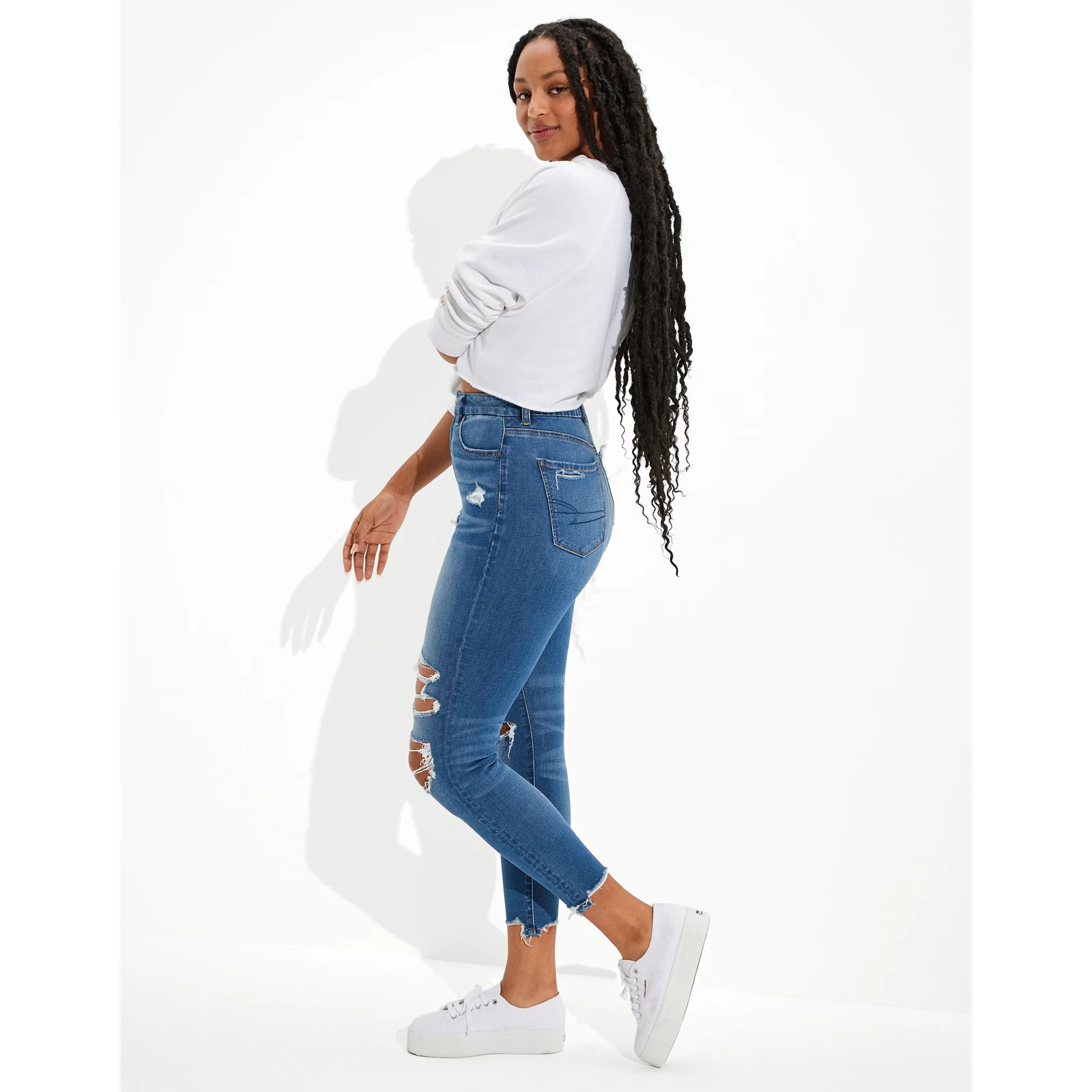 Super Soft New Four Way Stretch Women Denim Jeans Distressed Jeans Women Cropped Jeans For Women