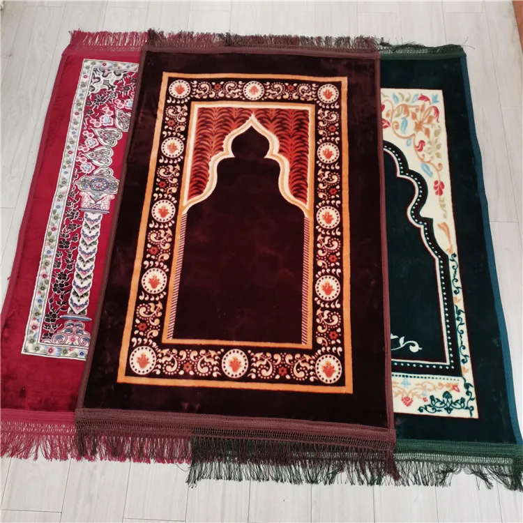 Colorful cheap price  wholesale soft good thickness anti-slip 80*120 cm adult Arabic Custom logo print muslim Raschel Prayer mat