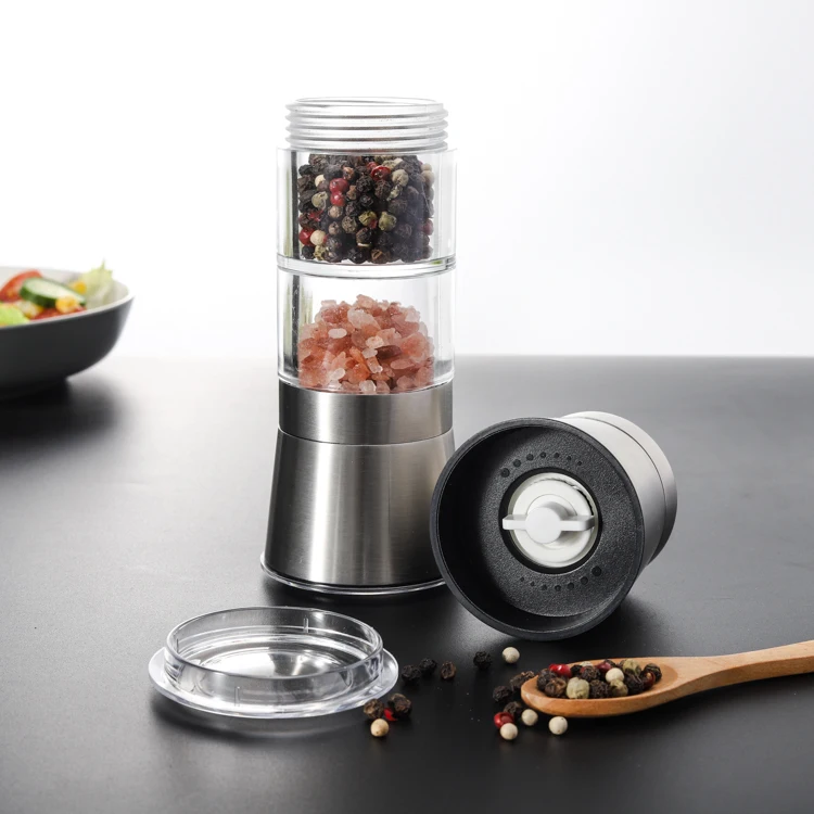 Kitchen Gadgets  2-in-1 Stainless Steel Pepper Mill Salt Grinder Salt and Pepper Spice Mill Manual Pepper Grinder