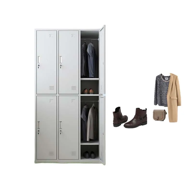 Manufacturer Supplier 2 / Double Tier 6 / Six Doors Compartments Stainless Steel Metal Locker Wardrobe For Cloth Bags Shoes