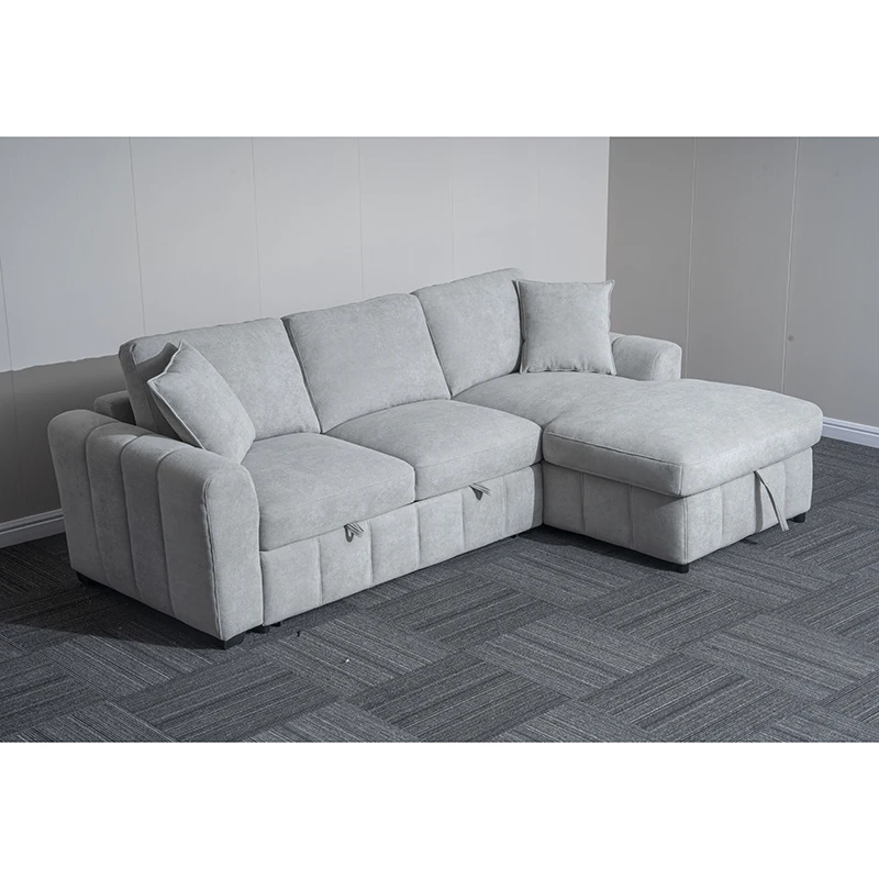 Modern Fabric Grey L Shaped Sofa Bed with storage chaise