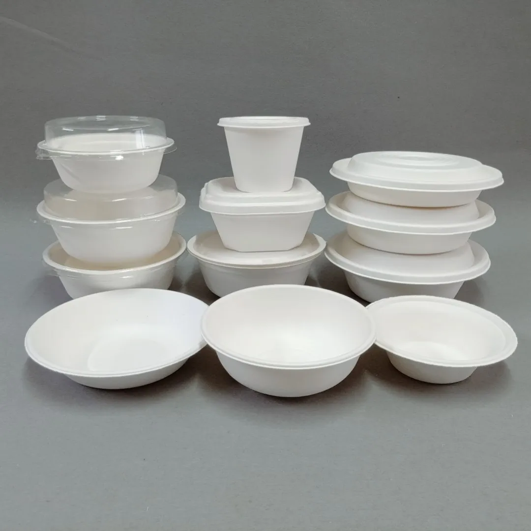 12oz 24oz 32 oz 40 oz Sugarcane Bagasse Biodegradable Disposable Compostable Salad  Bowl With Lid Sugar Cane