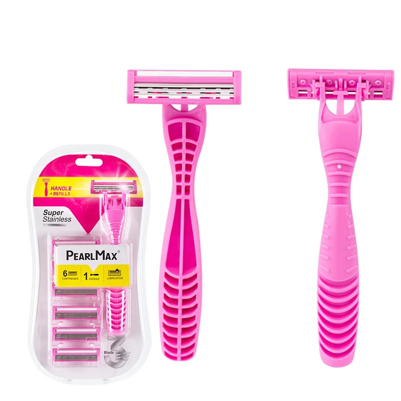 Pearlmax Classic Disposable 3-Blade Razors for Women Stainless Steel Hair Removal with Aloe Moisture Strip