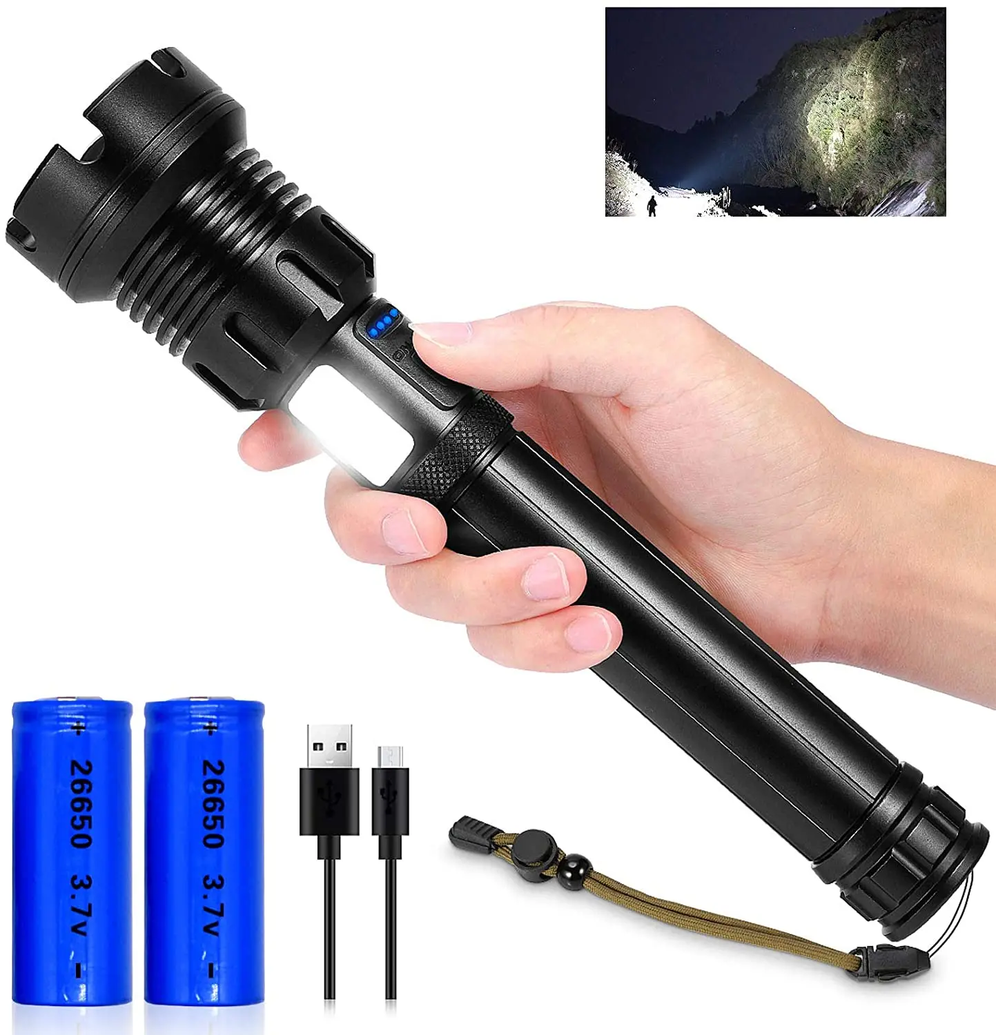 
Super brightness led flashlight with cob light tactical rechargeable usb torch most powerful waterproof zoom XHP90 flashlight 