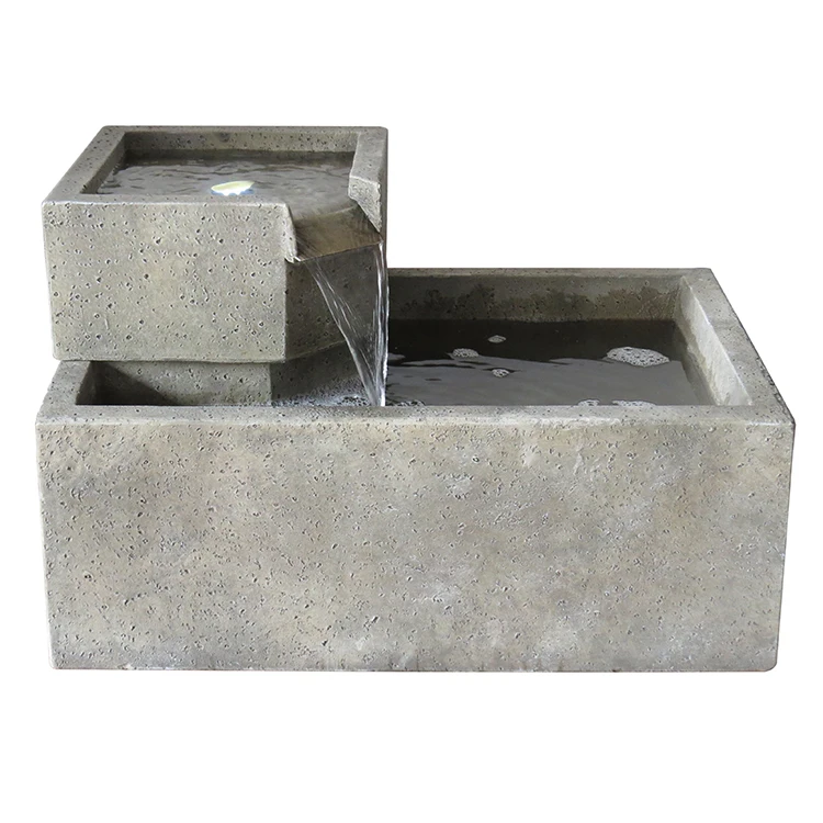 
Polyresin Decoration Garden Led Floating Corner Tiered Rectangular Outdoor Water Fountain 