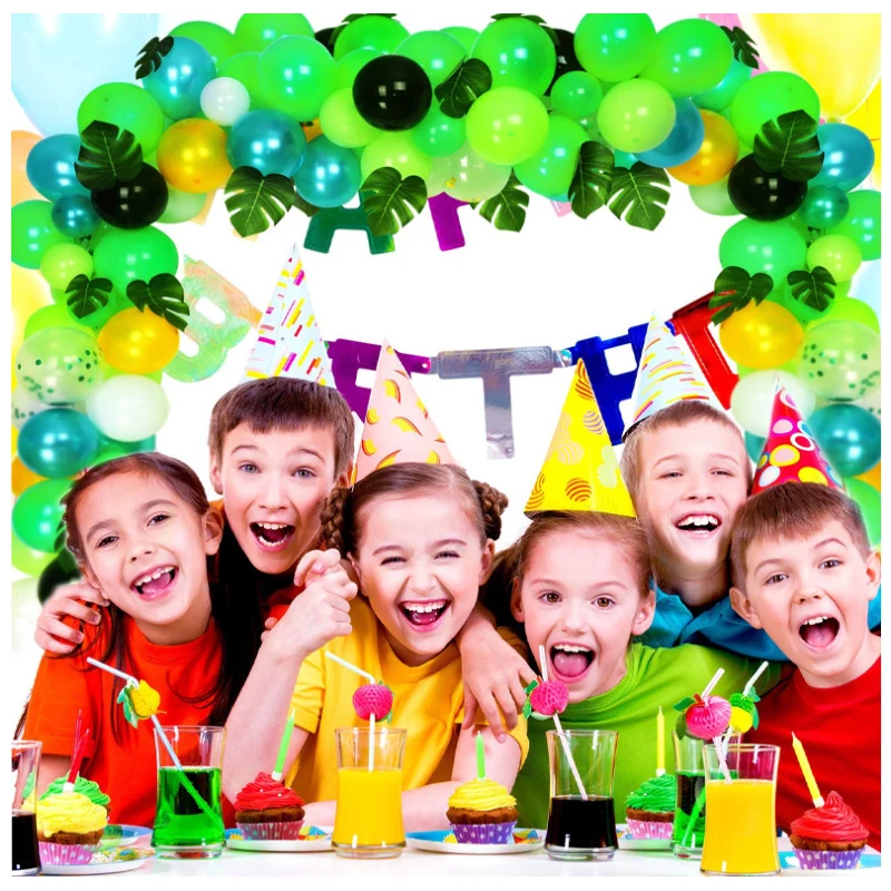 Jungle theme party decoration confetti balloon tropical palm leaf balloon arch garland party