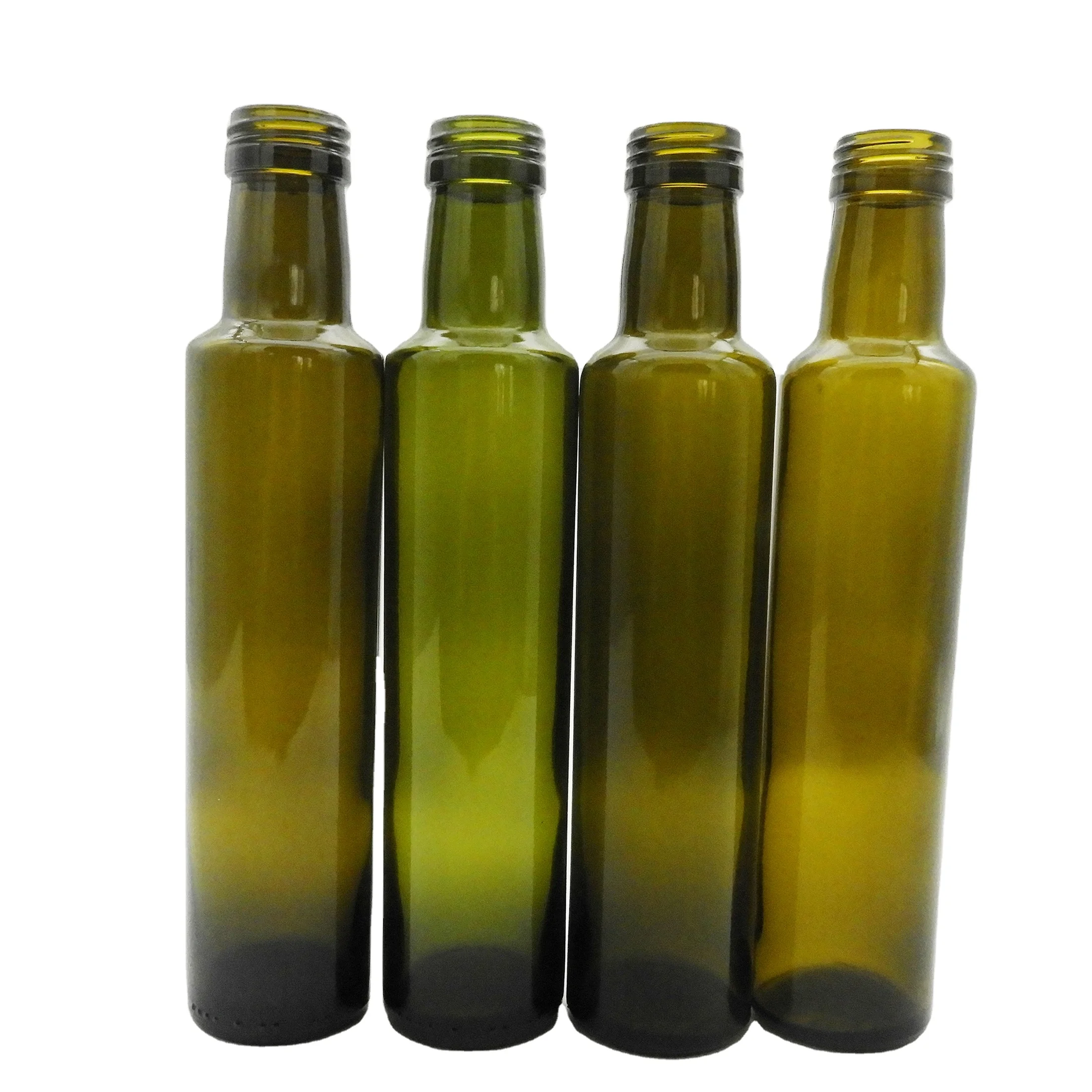 Free Label and Sample Dark Green 0.25L Round Shape Dorica Glass Bottle 250ml Olive Oil Bottle