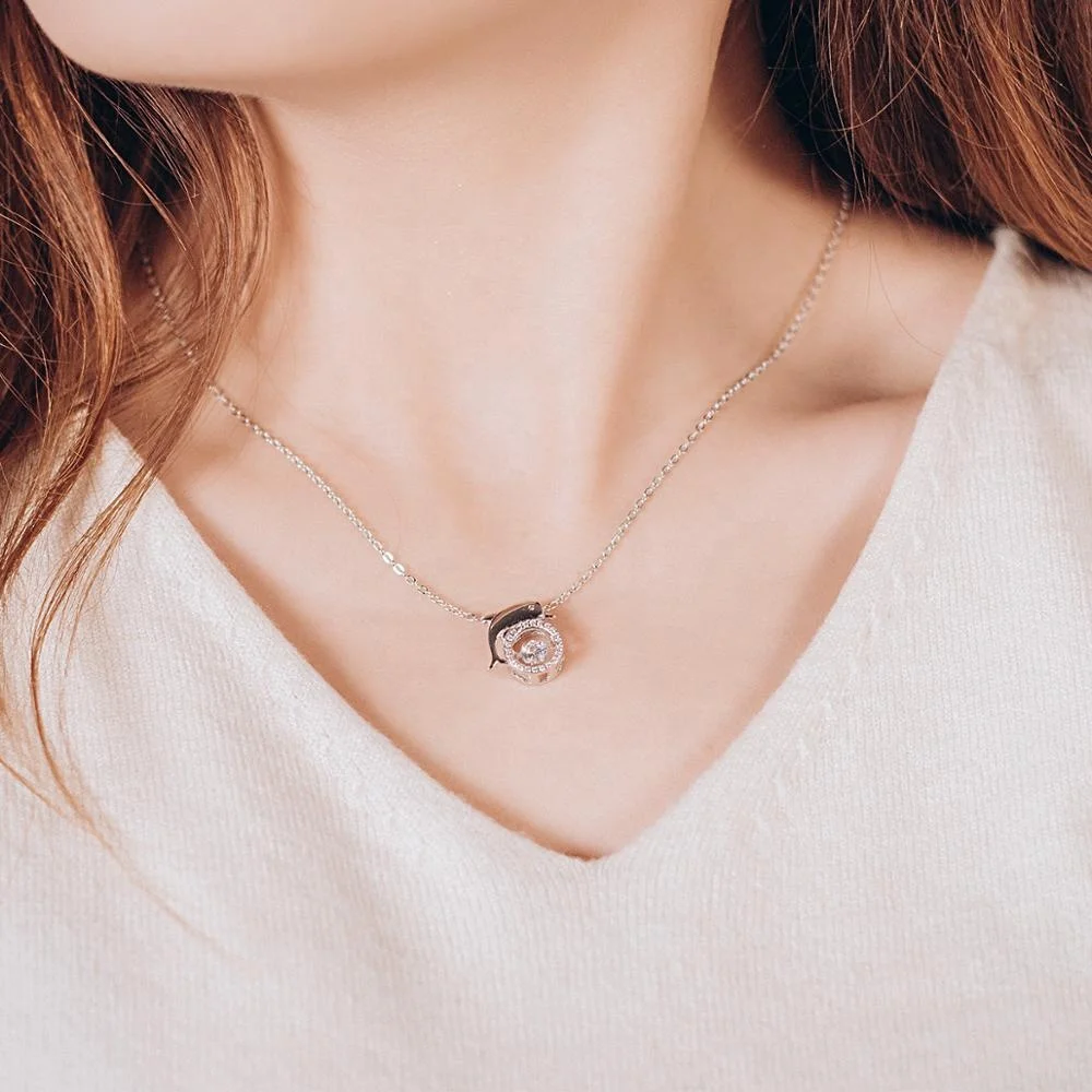 DC42 925 silver bright jewels lovely dolphin  jewelry  necklace with smart stone animal style for girls