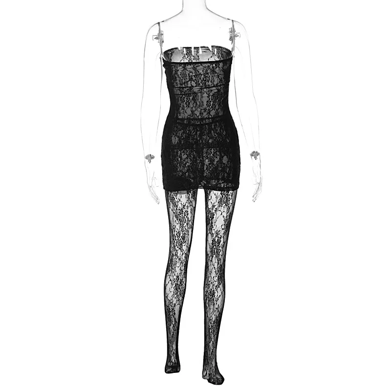 OJW091521 Plastic Dresses Women Sexy Lace See Through Dress made in China