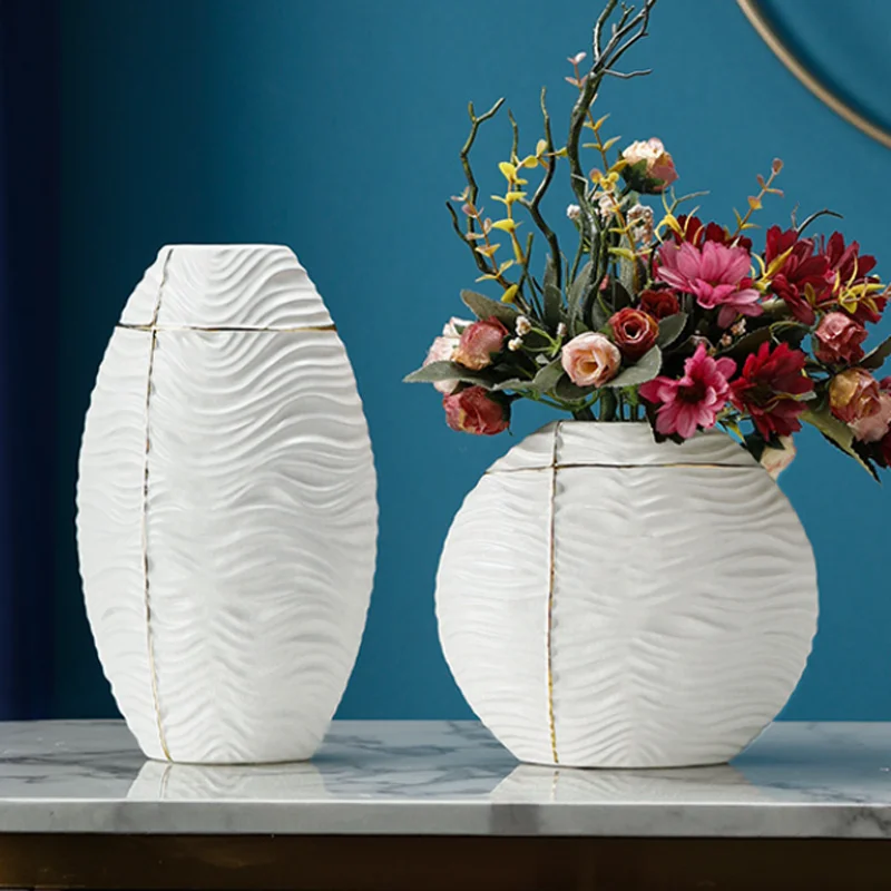 white small golden cute clay vases for flowers home decor