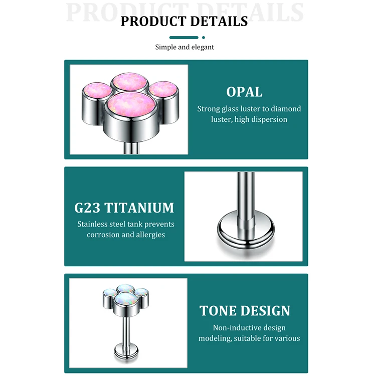 High Quality Custom G23 14G 16G 18G Lip Rings Opal Women Body Piercing Stud Earrings For Women