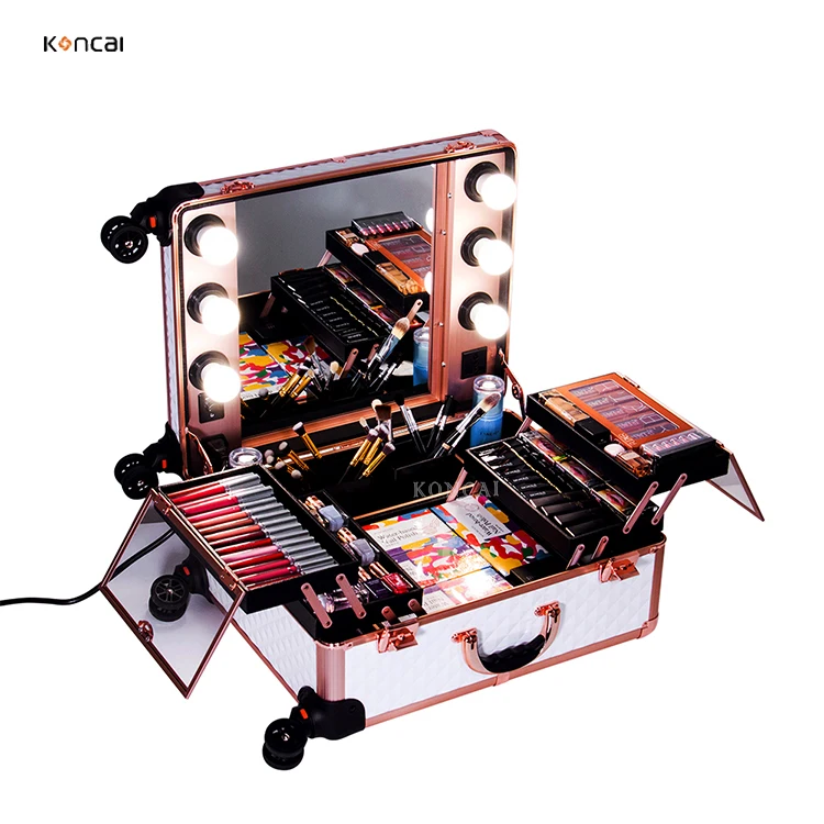 FAMA factory Big Diamond Vanity Box with lights makeup train case with mirror