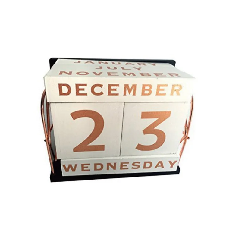 Portable Natural Material Vintage Wooden Block Perpetual Calendar Desk High Quality Solid Wood Desk Calendar Template