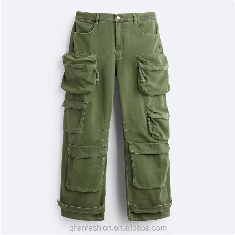 Custom wide leg loose baggy 4 pockets twill utility cargo pants for men